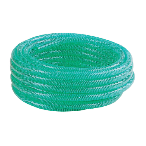 Tubo retinato in PVC antigelo verde trasparente con trama tessuta di rinforzo Ø interno 12 mm rotolo 15 mt 36 bar