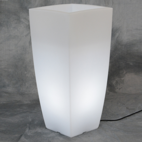 Home light vase carré lumineux en résine light white ice 33x33x70 cm pour mobilier d'intérieur et d'extérieur