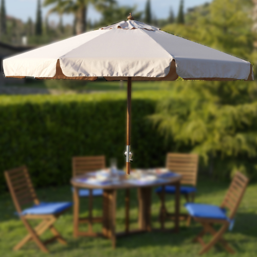 Island umbrella in wood ø300cm top polyester ecru color handle pool garden furniture