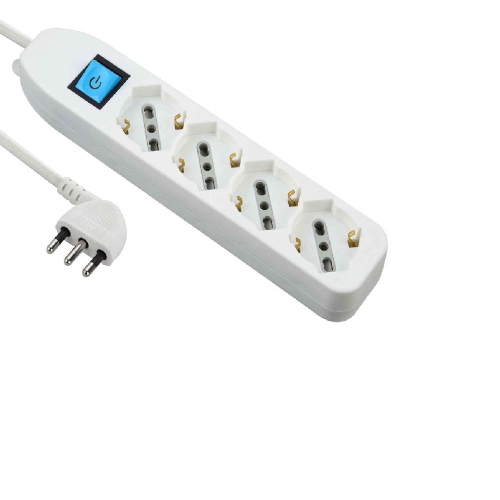 Electraline 4-gang power strip with switch, 1.5-metre white cable