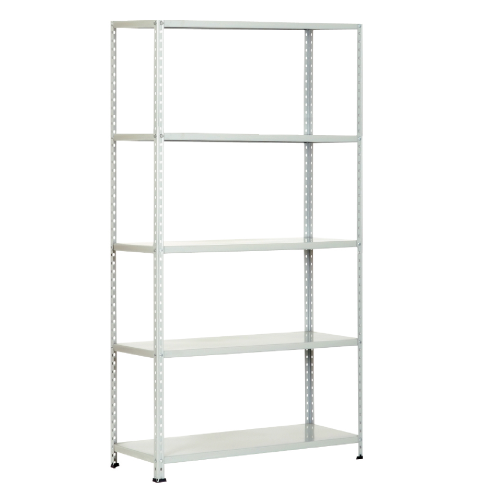 Panda kit with 5 shelves with whole rods 37x100x196h cm in gray painted sheet metal capacity 70 kg per shelf
