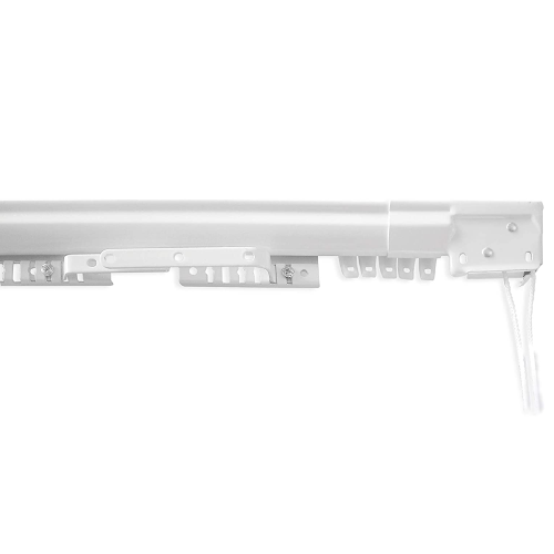 Ausziehbare Gardinenstange EASY 2 aus weiß lackiertem Stahl Länge 122–213 cm Zentralverriegelung komplett mit Trägern