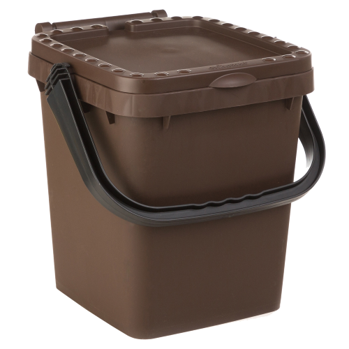 Geschlossener Abfallbehälter Ecoplus 10 lt aus braunem Polypropylen cm 24x26x30h mit Deckel und Griff für getrennte Abfallsammlung