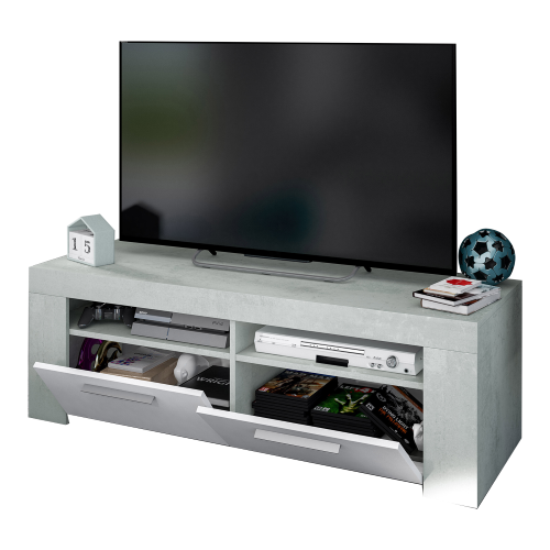Kit meuble TV Ambit cm42x120x40h blanc/couleur ciment 2 portes 2 niches