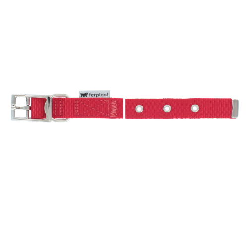 Perforated Club collar for dogs width 20 mm x length 35 - 43 cm in red nylon with metal buckle