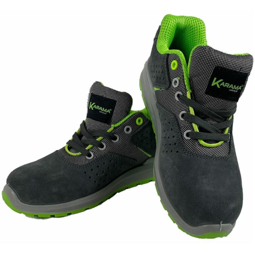 Karama K1 low safety work shoes grey/fluorescent green S1P in breathable suede fabric