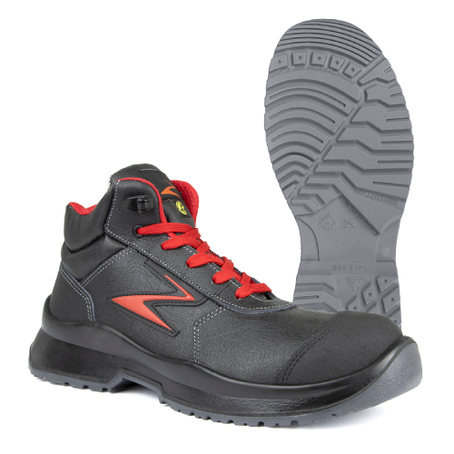 Chaussures de travail haute sécurité Pezzol Wolfgang S3 ESD SRC en cuir Idrotech hydrofuge + X-Leather anti-perforation noir/rouge