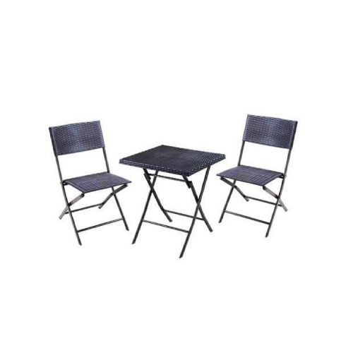 Vette Garten-Lounge-Set, 3-teilig, zusammenklappbar, schwarz aus synthetischem Rattan und schwarzem Stahl für Gartenterrassen-Bar