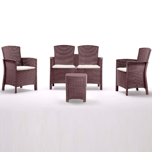 Lido-Gartenlounge mit zwei Sesseln Sofa und braunem Tisch aus stoßfestem Harz mit Outdoor-Rattan-Effekt