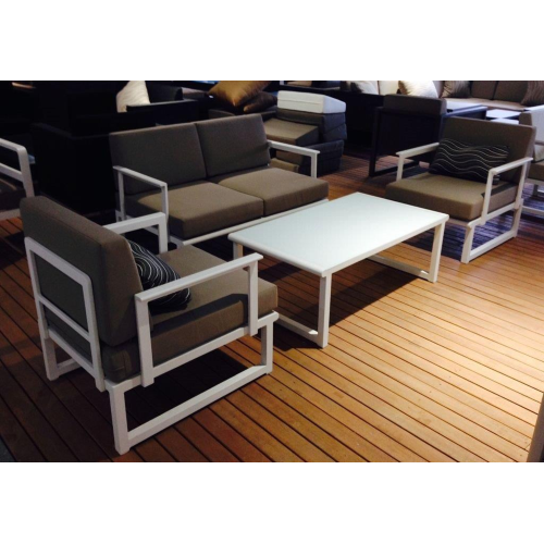 set sofa Kabel 2 poltrone 1 divano a 3 posti tavolino bianco giardino
