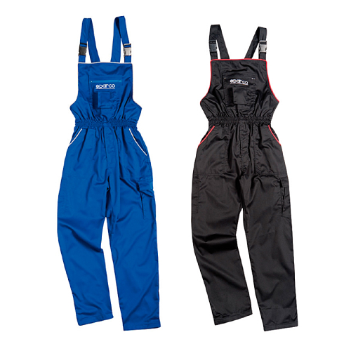 Mechanic dungarees overall with pockets on the front and sides with braces and contrasting details