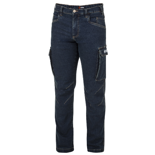 Sparco denim jeans Dallas con tasche cargo in cotone con vita elasiticizzata anello porta strumenti su tasca laterale e dettagli ricamati