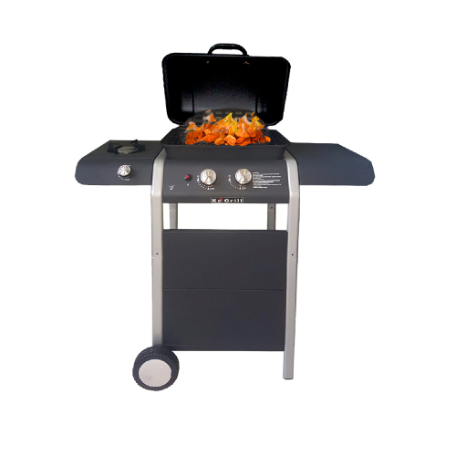 KE601 gas barbecue for cooking with gas or lava stone in steel two burners 6 kW + 2 kW with side burner