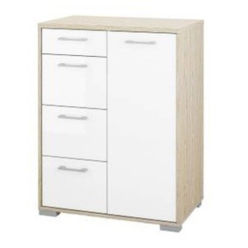 kit meuble commode basse 70x42x92h cm avec porte et 4 tiroirs en bois blanc