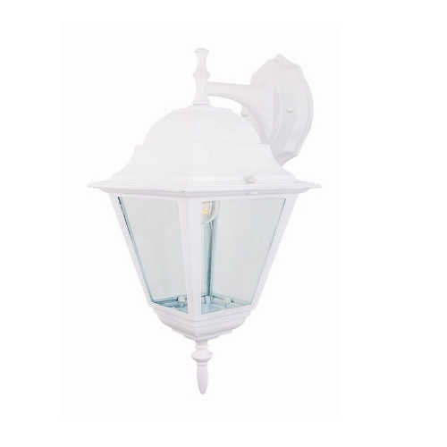 New York lantern with arm 41 cm h in white aluminum glass screen for 60 W lamps for outdoor garden