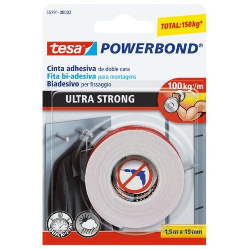 Tesa Powerbond doppelseitiges weiÃŸes Klebeband 1,5 x 19 mm starker Halt