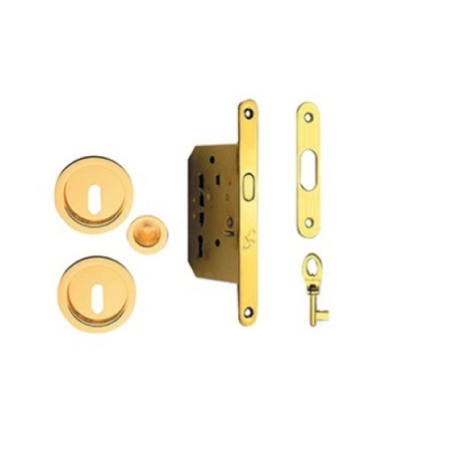 kit per porte scorrevoli nicchia tonda serratura 50 mm oro lucido