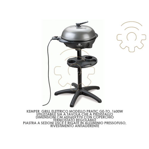 Kemper grill barbecue elettrico Pratic Ge-To 1600W øcm40 con coperchio griglia termostato regolabile cm60x60x97h
