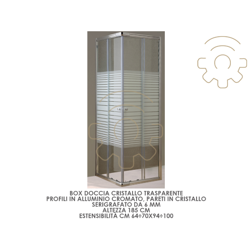 Cabina de ducha en cristal serigrafiado 6 mm h185 cm 64? 70 x 94? Perfiles de aluminio cromado de 100 cm.