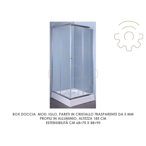 Box doccia mod Iglo parete cristallo trasparente serigrafato 5 mm Altezza 185 cm Estensibilità 68÷70 cm x 88÷90