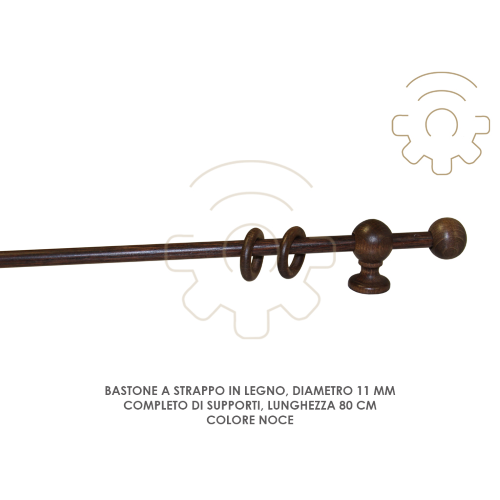 Gardinenstange aus Walnussholz? 11 mm LÃ¤nge 80 cm mit StÃ¼tzen