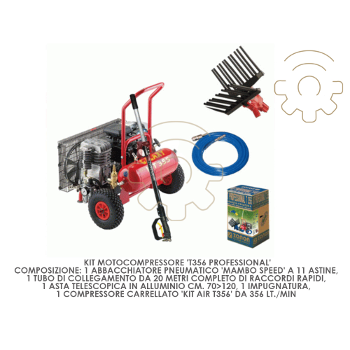 &#39;T356 professional&#39; motor compressor kit consisting of a telescopic rod hose harvester and a wheeled compressor handle