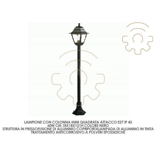 Lampione con colonna Mini Quadrata E27 60W nero cm35x18x11 esterno