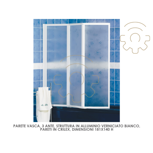 3-door shower enclosure in crilex white painted aluminum profile 181 x 140 h