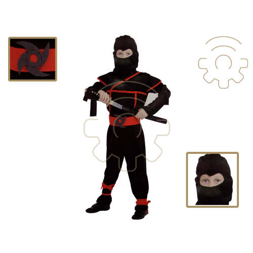 Costume di carnevale per bimbo da guerriero Ninja taglia M 110-120 cm tuta cappuccio cintura festa feste