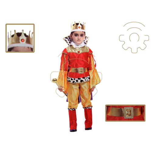 Costume carnevale bimbo da Re tgL 120-130 cm vestito corona mantello stivali polsiera carnevale festa feste