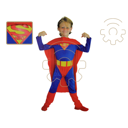 Costume carnevale bimbo da Superman super eroe super eroi taglia XL 130-140 Cm tuta mantello polsiera carnevale festa feste 