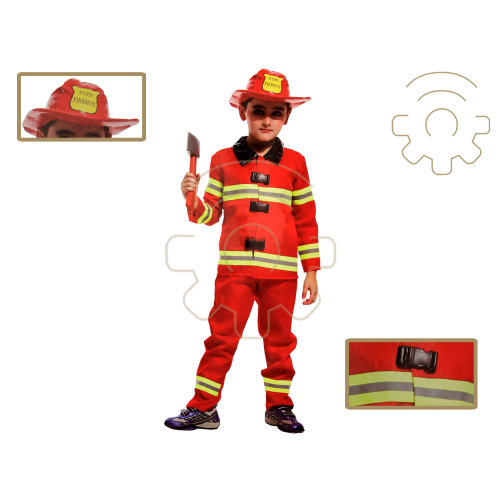 Costume carnevale bimbo pompiere vigile del fuoco taglia XL 130-140 cm giacca pantalone cappello carnevale festa feste
