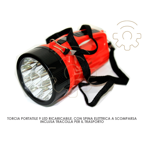 Lampe torche rechargeable d&#39;urgence portable 9 LED 1 W Plug lumiÃ¨re rÃ©tractable