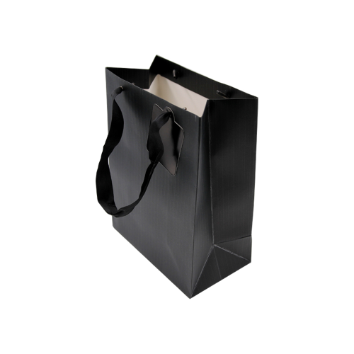 12 buste regalo shopper in carta colore nero 18x10x23 h con manico in nastrino nero buste