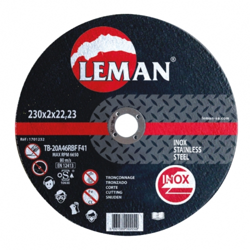 Disco de corte amoladora Leman para acero inoxidable 115x1,6x22.23 MP con centro plano profesional