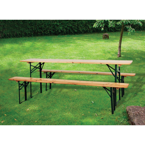 Brewery set steel structure table top and folding wooden benches picnic outdoor garden