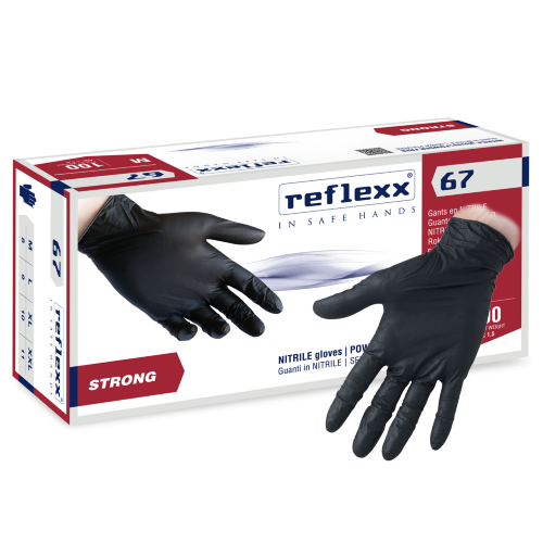 Reflexx R67 pack of 100 nitrile gloves size XL black powder free disposable for automotive light industry