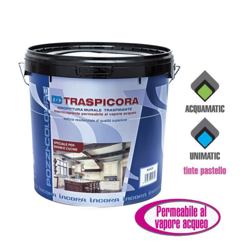 Pozzi Traspicora 14 lt hydro white paint, breathable, anti-mold, special for bathrooms and kitchens
