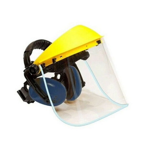 Visor protection screen in transparent polypropylene with ear muffs