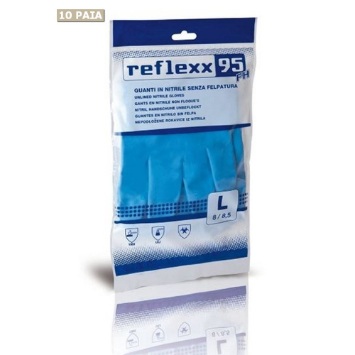 Reflexx R95 10 pairs of gloves size L in blue nitrile reusable without fleece reusable