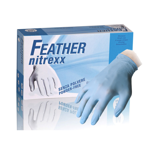 Feather Nitrexx pack de 100 gants en nitrile bleu à usage unique sans poudre pour le nettoyage cosmétique