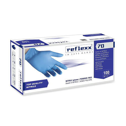 Reflexx R70 100 guanti in nitrile senza polvere gr 4.9 monouso blu resistenti per industria leggera laboratori primo soccorso