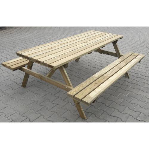 Eco Picknick Set Tisch und Bänke 180x160x71 cm in geschliffenem Holz für Garten im Freien